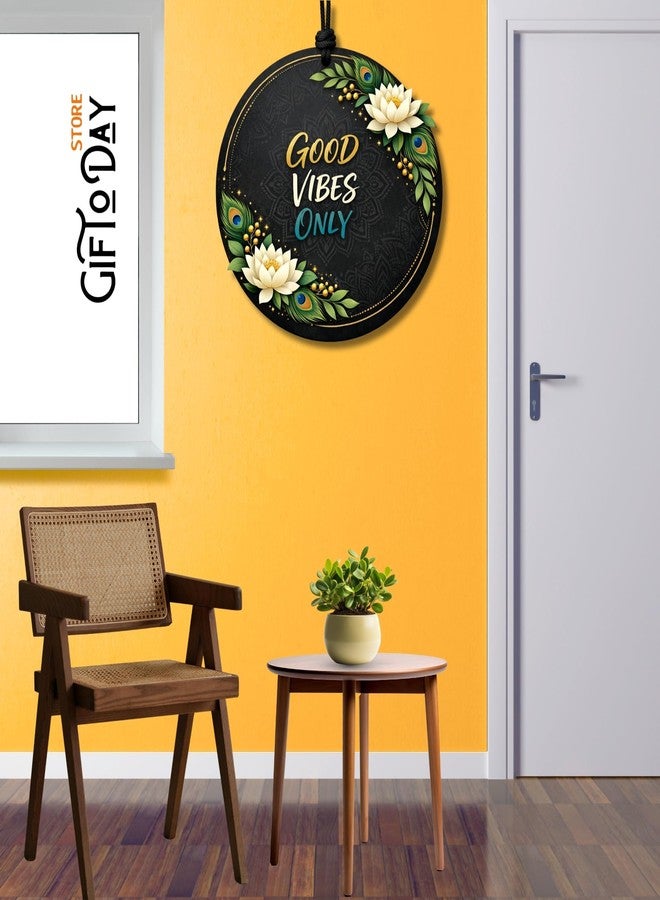 GIFTODAY لوحة جدارية خشبية دائرية من جيفت توداي لتزيين المنزل | اقتباسات ملهمة، لافتة ترحيب، أجواء إيجابية وديكور جداري ماندالا زهري لغرفة المعيشة، غرفة النوم، المدخل والمكتب (لوتس طاووس (أسود)) - Image 5