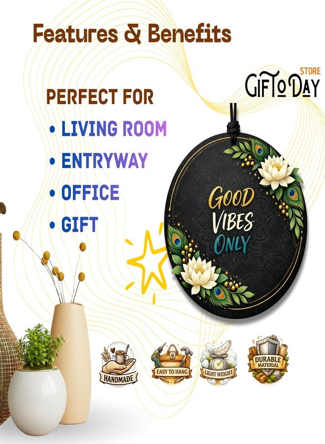 GIFTODAY لوحة جدارية خشبية دائرية من جيفت توداي لتزيين المنزل | اقتباسات ملهمة، لافتة ترحيب، أجواء إيجابية وديكور جداري ماندالا زهري لغرفة المعيشة، غرفة النوم، المدخل والمكتب (لوتس طاووس (أسود)) - Image 4