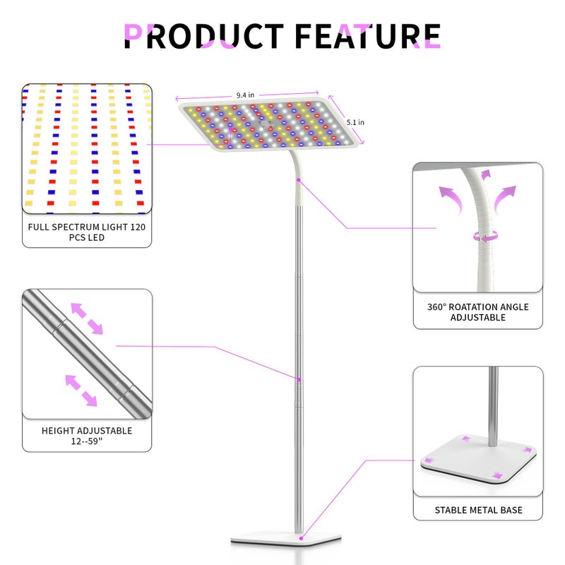 BESTVA 18W Grow Lights for Indoor Plants with Stand, Full Spectrum LED Plant Light for Indoor Plants,12-59 Inches Height Adjustable Growing Lamp with Auto On/Off Timer 4H/8H/12H, 4 Dimmable Brightnes - Image 5