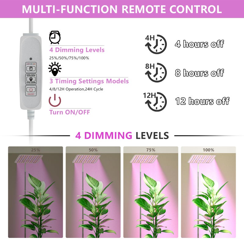 BESTVA 18W Grow Lights for Indoor Plants with Stand, Full Spectrum LED Plant Light for Indoor Plants,12-59 Inches Height Adjustable Growing Lamp with Auto On/Off Timer 4H/8H/12H, 4 Dimmable Brightnes - Image 3