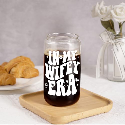 Fairy's Gift Wifey Era Cup, Wedding, Bride Gifts for Her, Bridal Shower, Engagement Gifts for Women, Couples, 16 oz Coffee Glass Cups w/Lids Straws, Bachelorette Presents for Bride to be, Future Mrs - Image 4