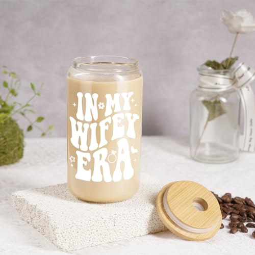 Fairy's Gift Wifey Era Cup, Wedding, Bride Gifts for Her, Bridal Shower, Engagement Gifts for Women, Couples, 16 oz Coffee Glass Cups w/Lids Straws, Bachelorette Presents for Bride to be, Future Mrs - Image 3