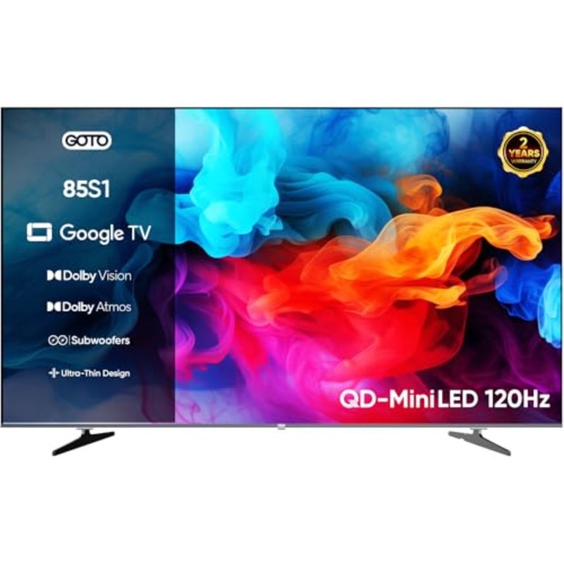 85 بوصة Google TV QD-miniLED بدون إطار 4K UHD 120 هرتز، وضع معزز الألعاب، معالج Google TV رباعي النواة الرسمي، 20 وات، مضخم صوت مدمج للتحكم الصوتي 2.4/5 جيجا هرتز، واي فاي، بلوتوث 5.1 كروم كاست - Image 1