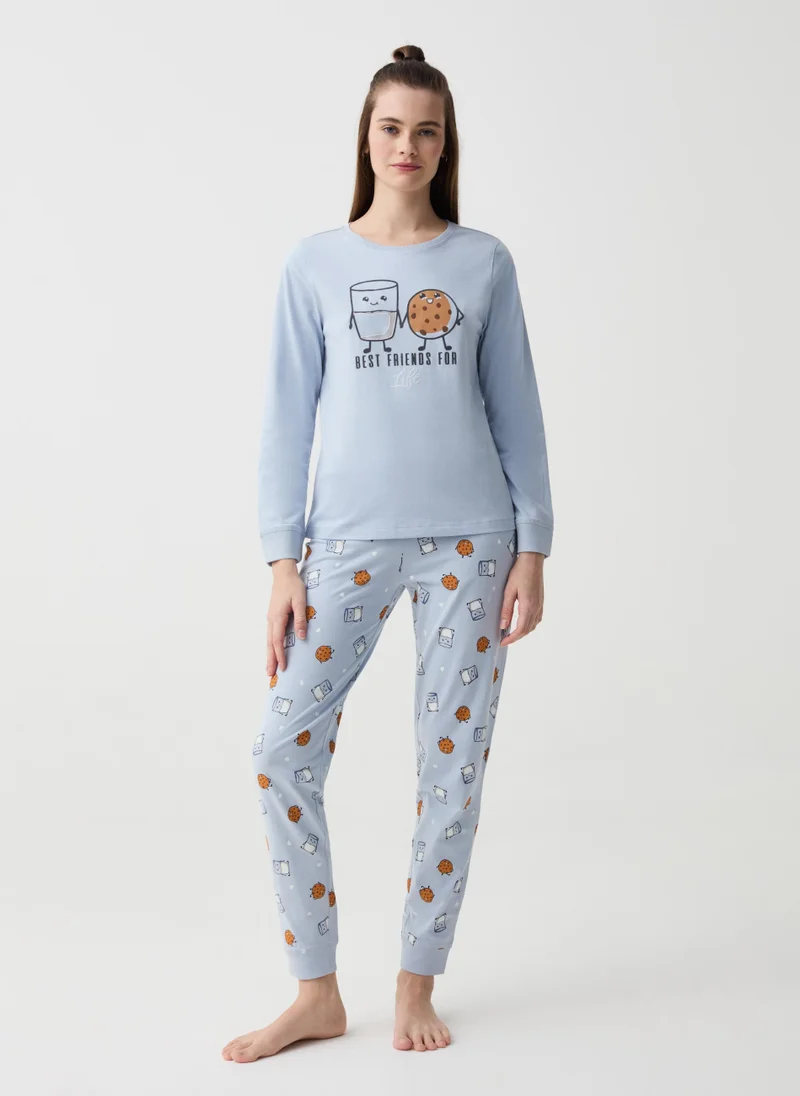 Ovs Pyjamas with glass of milk and biscuit print