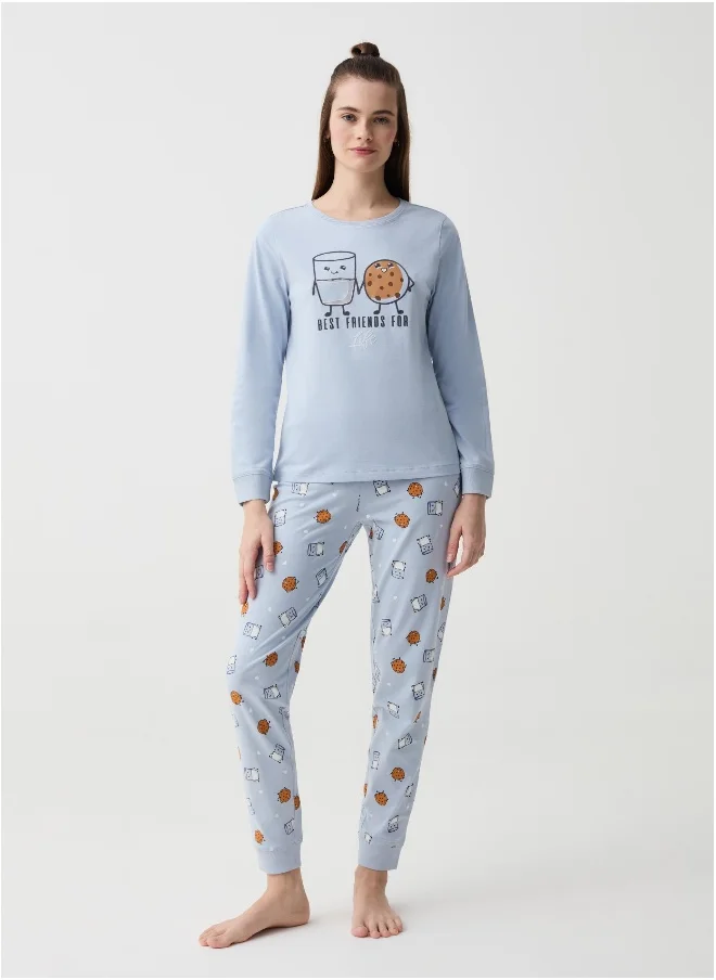 او في اس Pyjamas with glass of milk and biscuit print