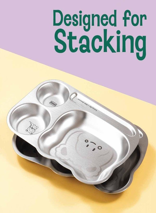 Basil Stainless Steel Plate for Kids - Kids Plates for Food with 3 Compartments - Dinner Plates for Baby - Unbreakable Dinner Plates - Ideal for Birthday, Return Gifting - Funky Dinner Tiger Plate - Image 4