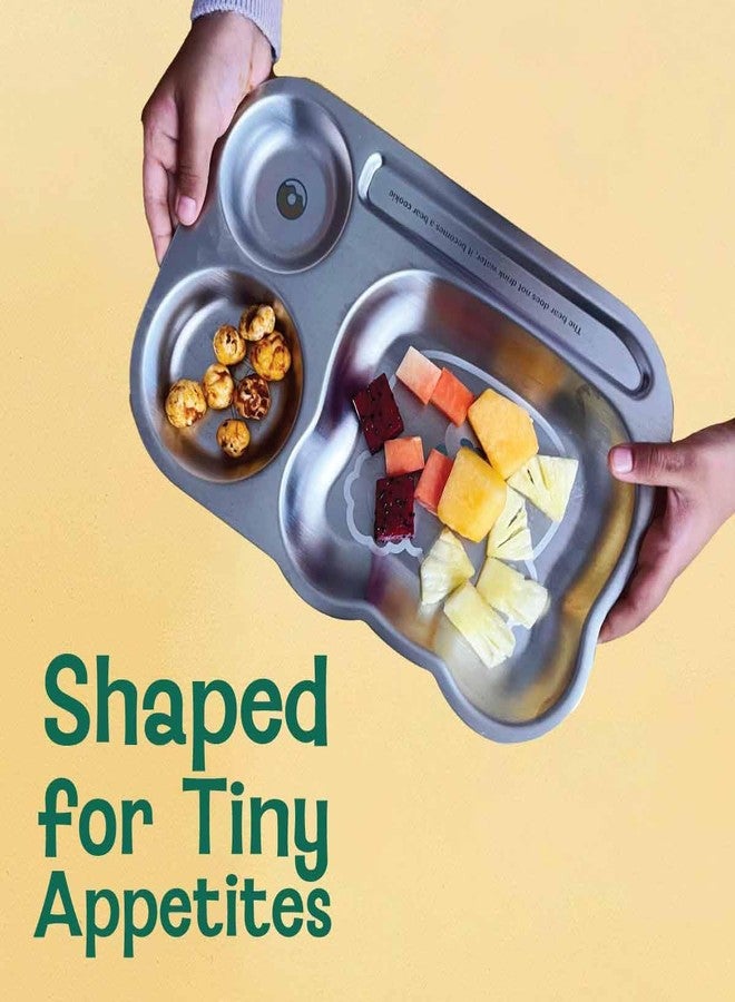 Basil Stainless Steel Plate for Kids - Kids Plates for Food with 3 Compartments - Dinner Plates for Baby - Unbreakable Dinner Plates - Ideal for Birthday, Return Gifting - Funky Dinner Tiger Plate - Image 3