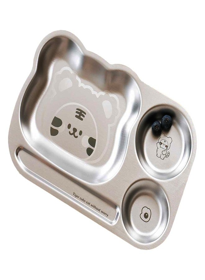 Basil Stainless Steel Plate for Kids - Kids Plates for Food with 3 Compartments - Dinner Plates for Baby - Unbreakable Dinner Plates - Ideal for Birthday, Return Gifting - Funky Dinner Tiger Plate - Image 1
