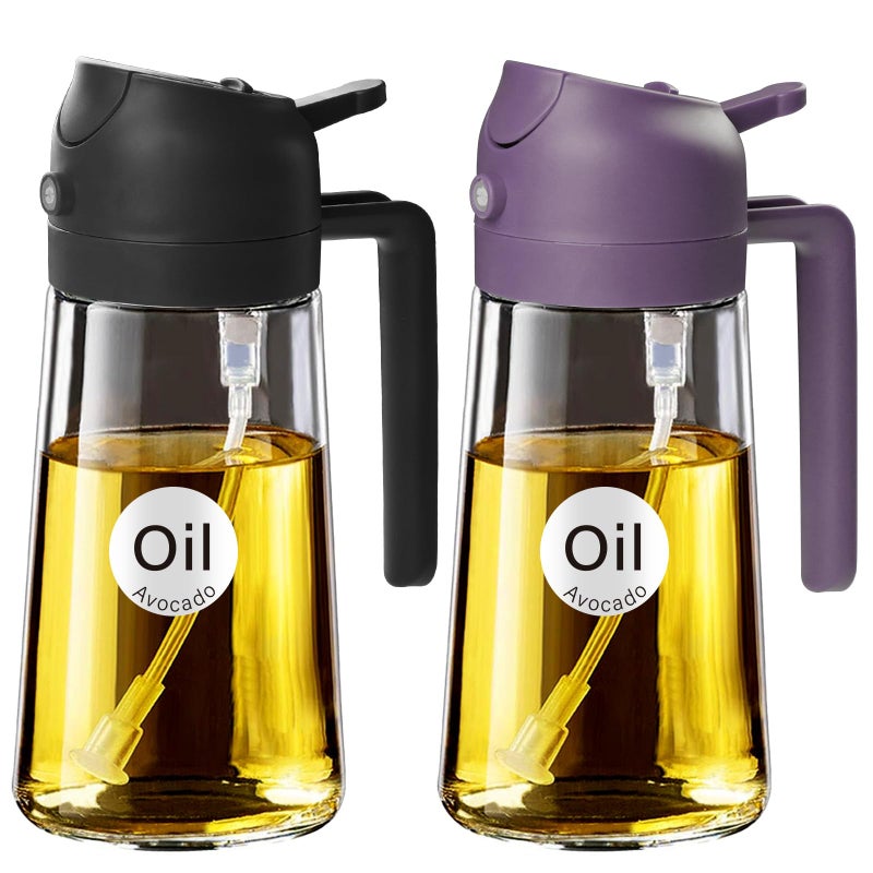 ‎YARRAMATE YARRAMATE 2Pcs 16oz470ml Glass Olive Oil Sprayer for Cooking with Stickers 2 in 1 Oil Dispenser for Kitchen Gadgets Food Grade Premium Spray Bottle with Portion Control for Salad BBQBlackPurple - Image 2