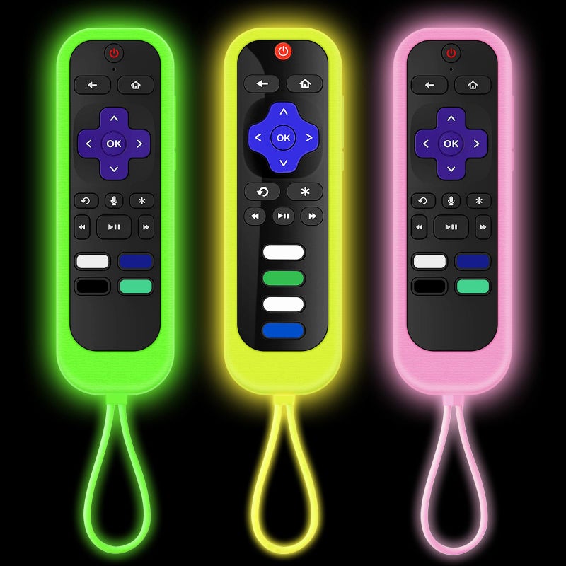 Climberer [3Pack] Climberer Remote Case Cover Compatible with Roku TCL/Hisense roku TV |Sharp Roku TV | Roku Express 4K+ï¼ŒGlow in The Dark Makes it Easy to find (Green Yellow Pink) - Image 1