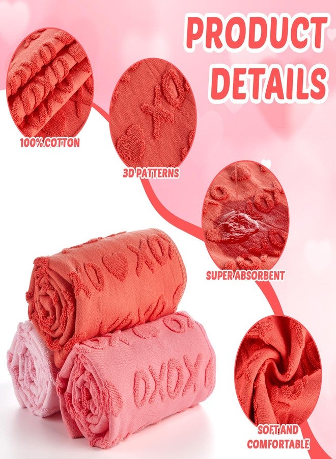 Bornerwhite 3 Pack XOXO Valentine's Day Hand Towels Gradient Red Bathroom Decorative Cotton Soft Absorbent Decorative Soft Hand Towel Set for Kitchen Drying Cleaning Cooking Holiday 13.7'' x 29.5'' - Image 3