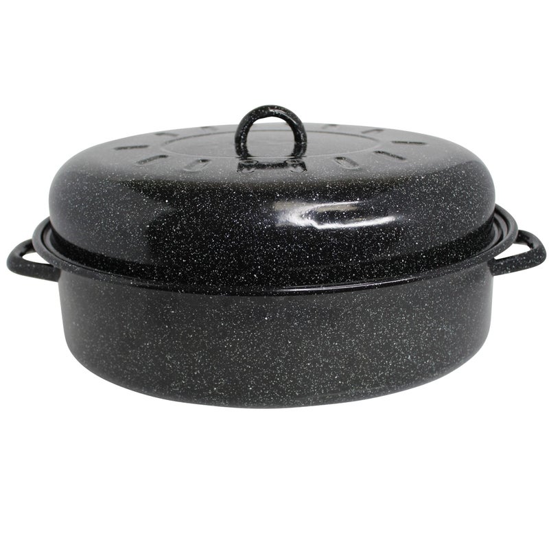 Mirro MIRRO 18in Enamel Oval Roaster with Lid Black 