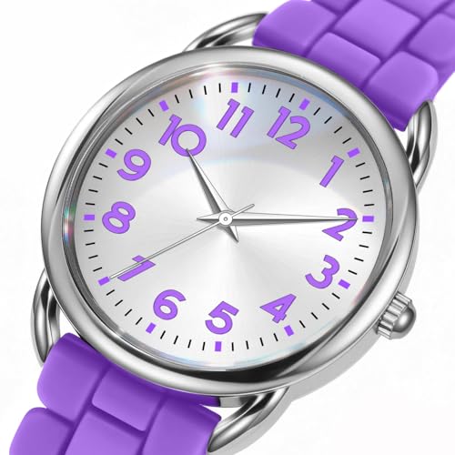 Bisley Women Watch Purple Silicone Strap White Dial Easy to Read Watch - Image 3