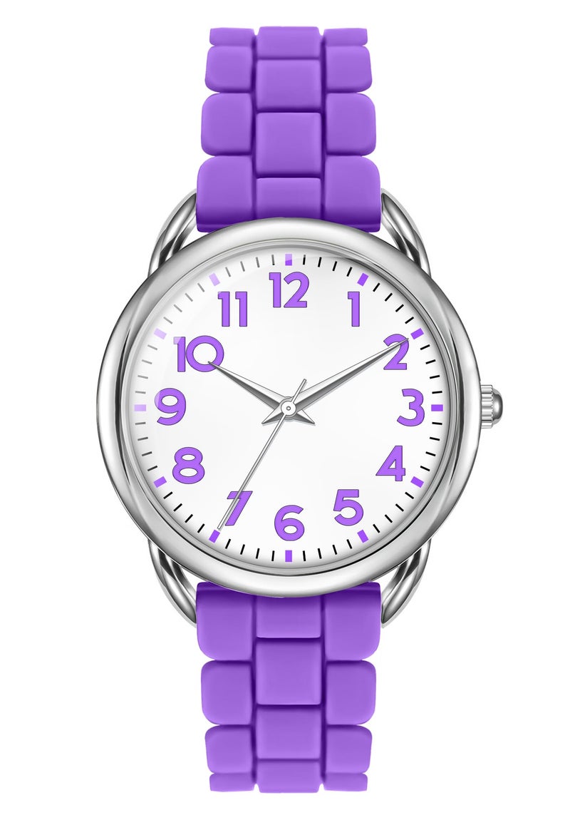 Bisley Women Watch Purple Silicone Strap White Dial Easy to Read Watch - Image 2