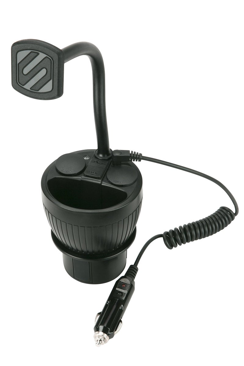 حامل الهاتف المغناطيسي Scosche MAGPCUP MagicMount PowerHub لحامل أكواب السيارة مع مغناطيس قوي لحمل الهاتف للآيفون والأندرويد ومنافذ شحن USB لأجهزة متعددة