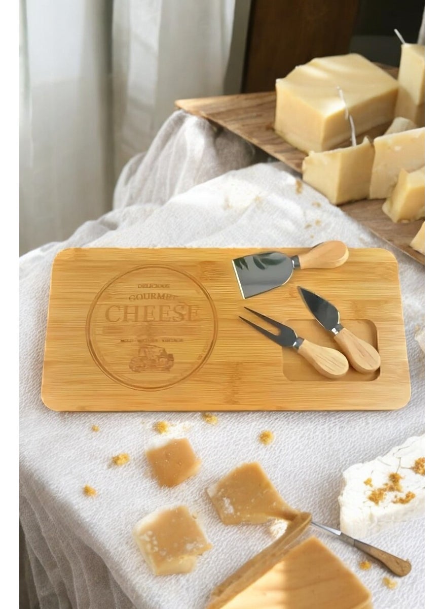 Kitchen Queen Home Bamboo Cheese Plate Cheese Presentation Plate Knife Serving Board 