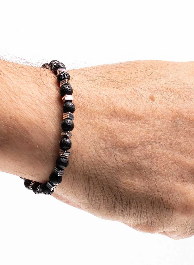CHRYSOSTOMOS Handmade Beaded Leather Bracelet for Men with Lava Stone and Hematite