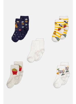 RBX Kids Girl 5 Pair Graphic Socks, Navy  - Image 1