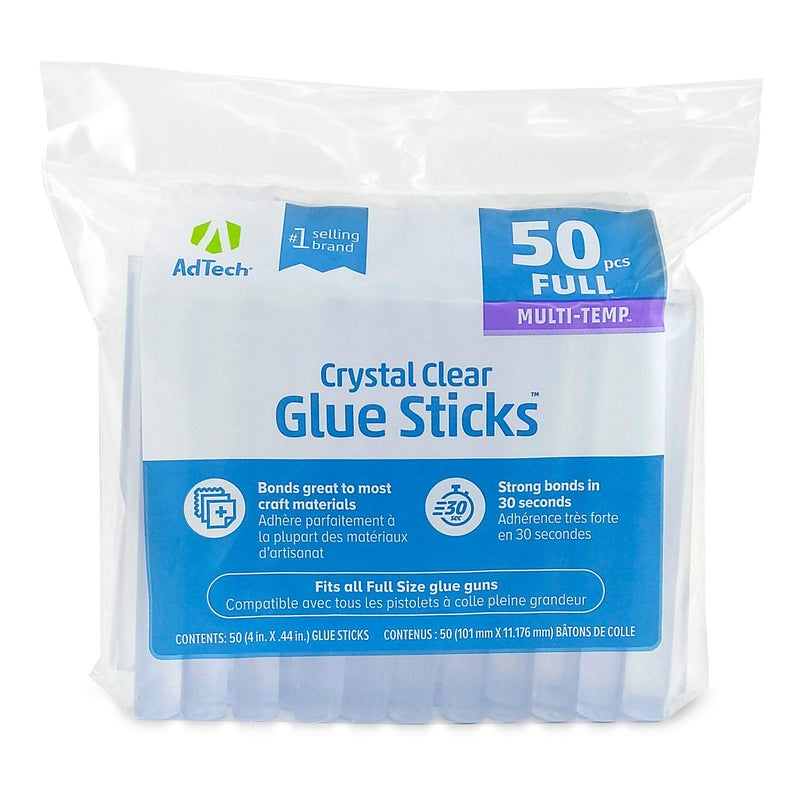 AdTech Crystal Clear Hot Glue Gun Sticks (W220-14ZIP50) â€“ Full Size Hot Glue Sticks. All-purpose glue sticks for crafting, scrapbooking & more. 50 pieces. Length: 4â€ Diameter: .44â€. - Image 1