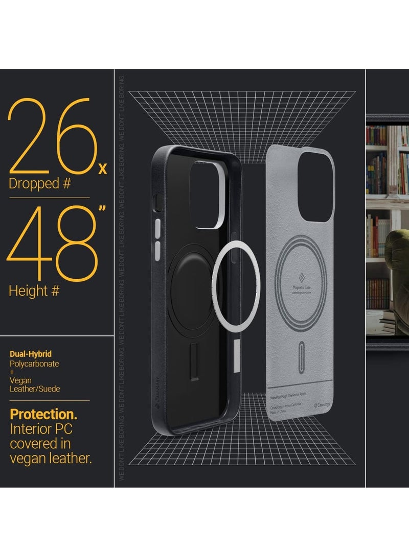 Caseology Nano Pop Mag LE iPhone 14 Pro MAX MagSafe Case Cover Vegan Leather - Black Sesame - Image 4