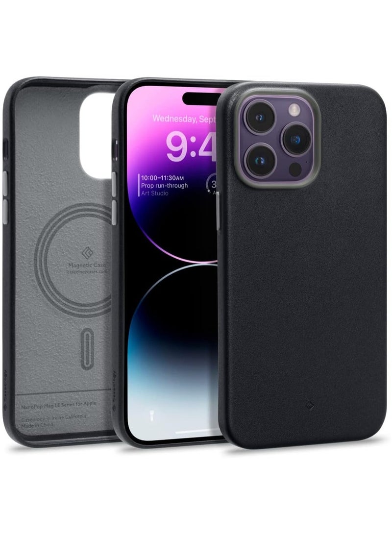 Caseology Nano Pop Mag LE iPhone 14 Pro MAX MagSafe Case Cover Vegan Leather - Black Sesame - Image 1