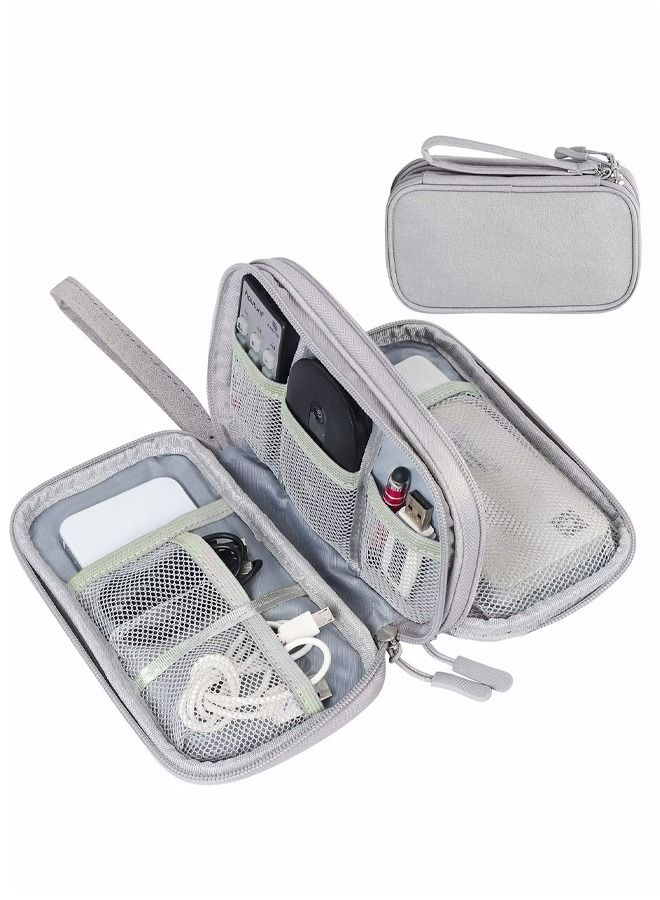 Electronic Organizer Pouch Bag, 3 Compartments Travel Cable Organizer Bag Pouch Portable Electronic Phone Accessories Storage Multifunctional Case for Cable, Cord, Charger, Hard Drive, Earphone Grey  - Image 1