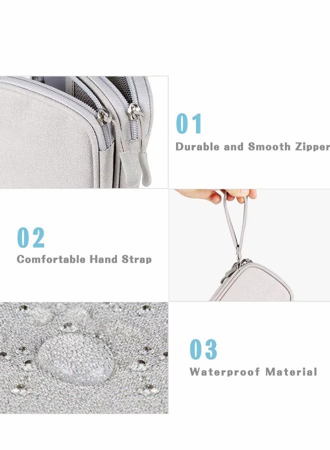 Electronic Organizer Pouch Bag, 3 Compartments Travel Cable Organizer Bag Pouch Portable Electronic Phone Accessories Storage Multifunctional Case for Cable, Cord, Charger, Hard Drive, Earphone Grey  - Image 2