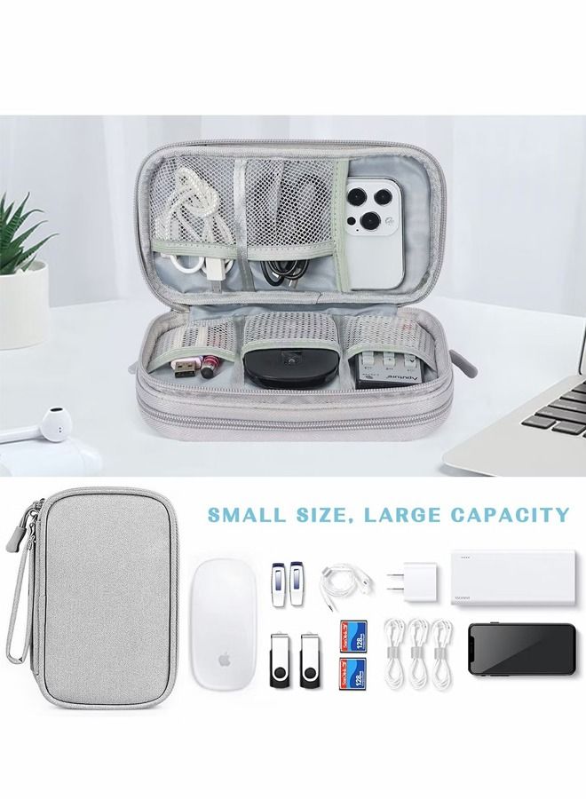 Electronic Organizer Pouch Bag, 3 Compartments Travel Cable Organizer Bag Pouch Portable Electronic Phone Accessories Storage Multifunctional Case for Cable, Cord, Charger, Hard Drive, Earphone Grey  - Image 3