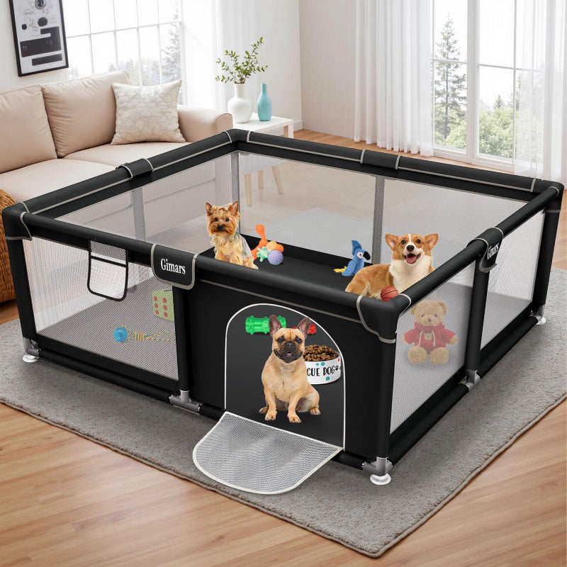 Gimars 50x50x26 Inches Puppy Playpen with Gate, Dog Playpen for Puppies or Small Dogs, Sturdy Safety Dog Fence Pet Playpen with Thickened Fabric, High-Strength Nylon Wire Mesh for Indoor & Outdoor,Washable - Image 1