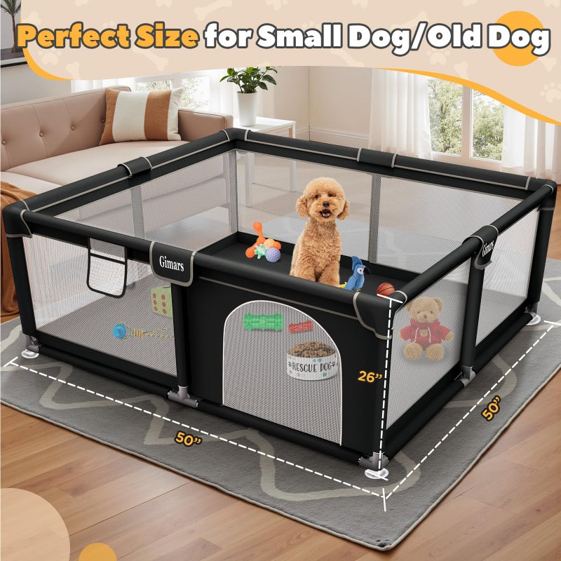 Gimars 50x50x26 Inches Puppy Playpen with Gate, Dog Playpen for Puppies or Small Dogs, Sturdy Safety Dog Fence Pet Playpen with Thickened Fabric, High-Strength Nylon Wire Mesh for Indoor & Outdoor,Washable - Image 3