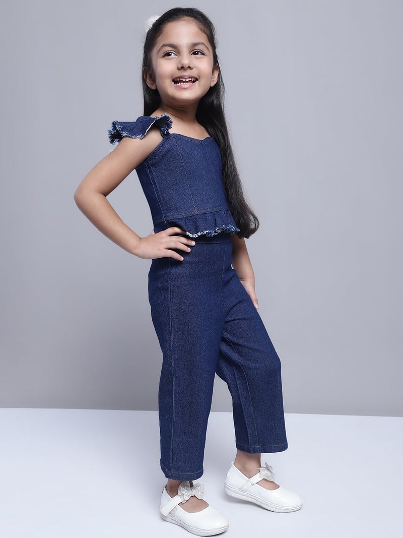 superminis Girls Denim Top And Trouser Solid Co-Ords Set Dress (8-9 Years, Navy Blue) - Image 4