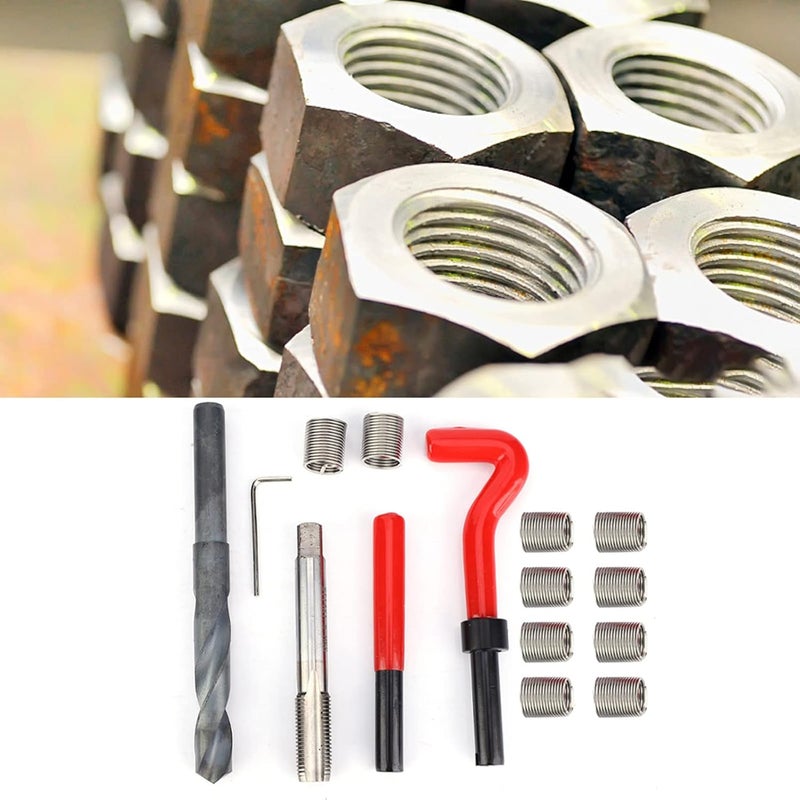 15 Piece Portable Thread Chaser Set, M14x1 5 Thread Repair Kit, Stainless Steel Female Thread Inserts Assortment, Thread Metric Inserts Repair Kits, Compatible Hand Tool Set for Auto Repairing - Image 2