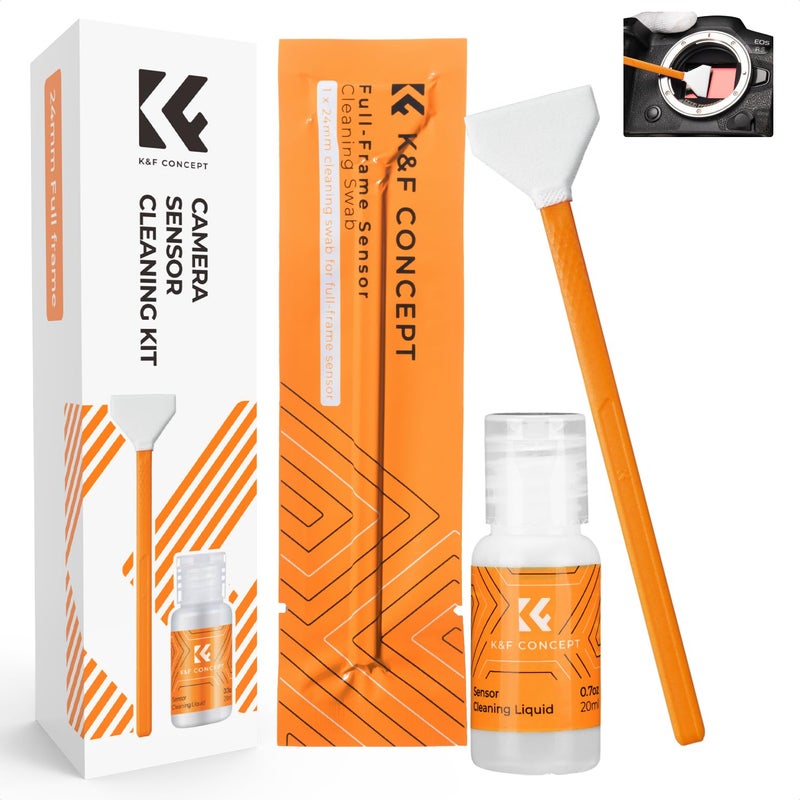 K&F CONCEPT 24mm Full Frame Sensor Cleaning Swab*6 + 20ml Sensor Cleaner, DSLR SLR Digital Camera CMOS and CCD Sensor Cleaning Swab Kits for Nikon Sony Canon Camera Clean - Image 1