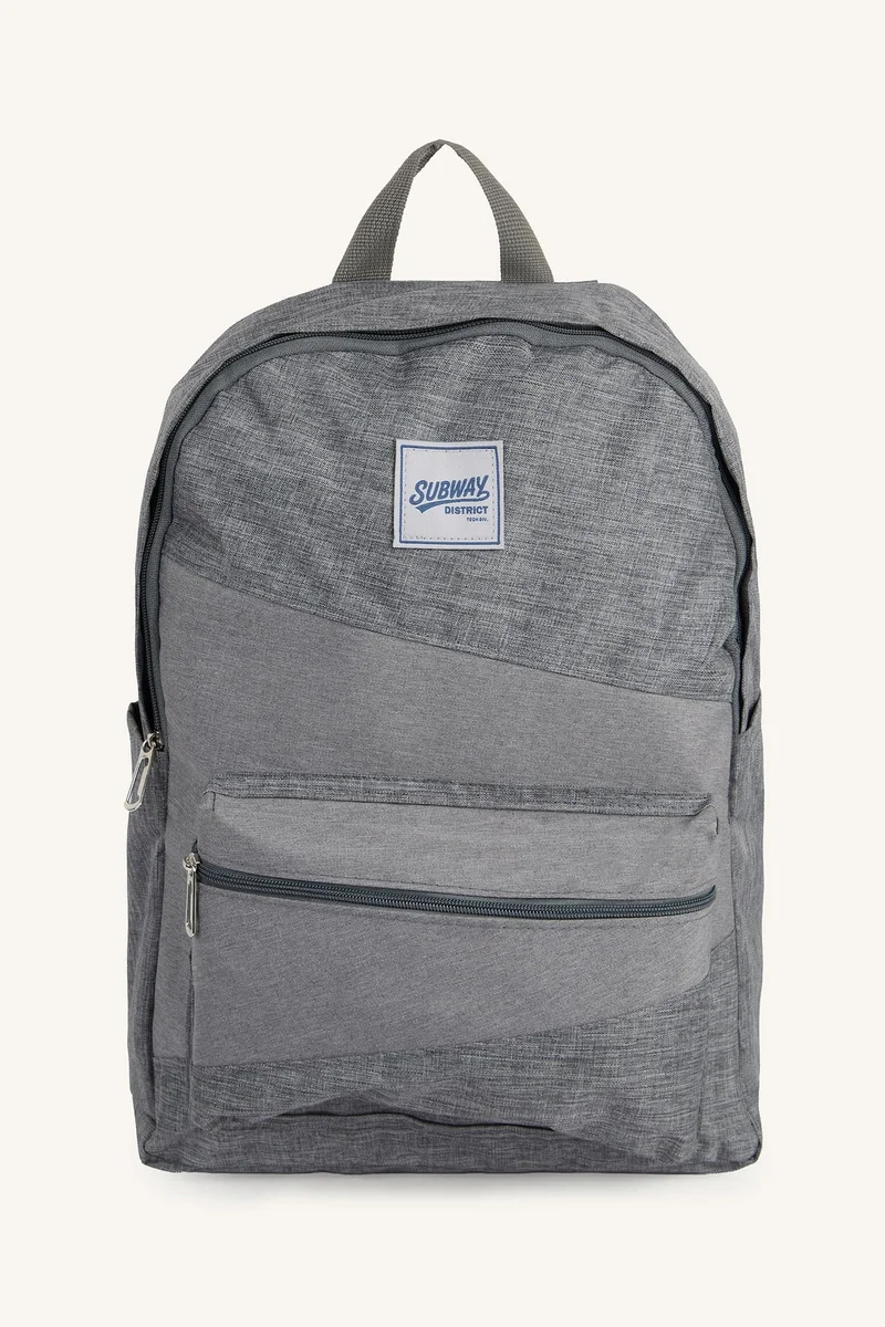 Defacto Man Patchwork Grey Zip-Up Backpack