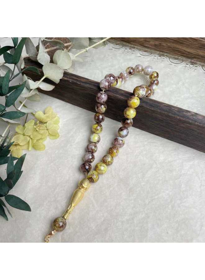 YIXIA Pieces 10mm Large Flower Bead Golden Tassel Glass Bracelet Muslim Daily Prayer Beads Worship Beads Tasbih - Image 4