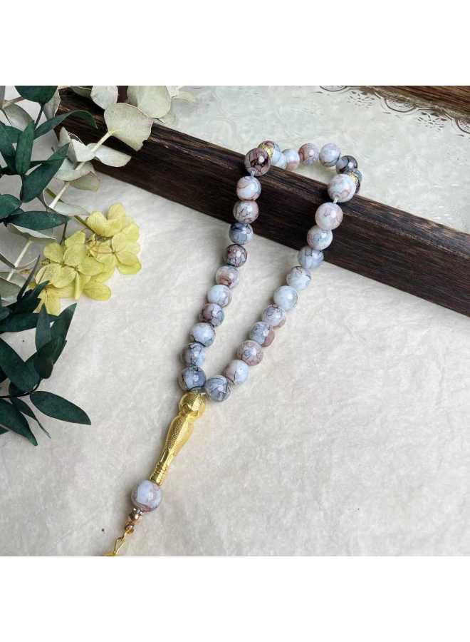 YIXIA Pieces 10mm Large Flower Bead Golden Tassel Glass Bracelet Muslim Daily Prayer Beads Worship Beads Tasbih - Image 1