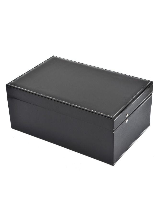 PADOM صندوق ساعة بادوم مع غطاء زجاجي، 12 فتحة من جلد البولي يوريثان، منظم للساعة من طبقتين مع درج مجوهرات للتخزين والعرض (بدون نافذة) - Image 4