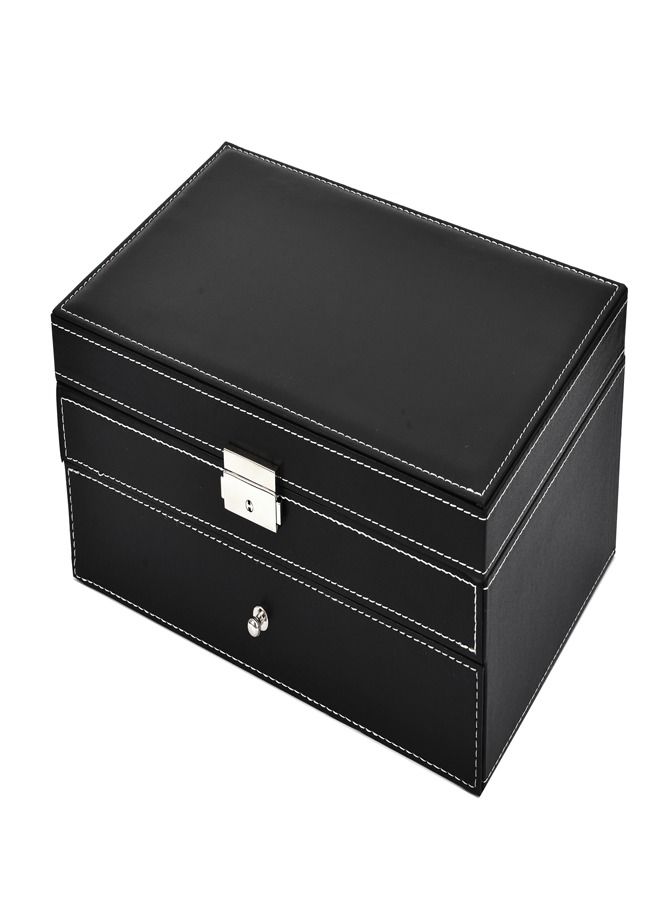 PADOM صندوق ساعة بادوم مع غطاء زجاجي، 12 فتحة من جلد البولي يوريثان، منظم للساعة من طبقتين مع درج مجوهرات للتخزين والعرض (بدون نافذة) - Image 3