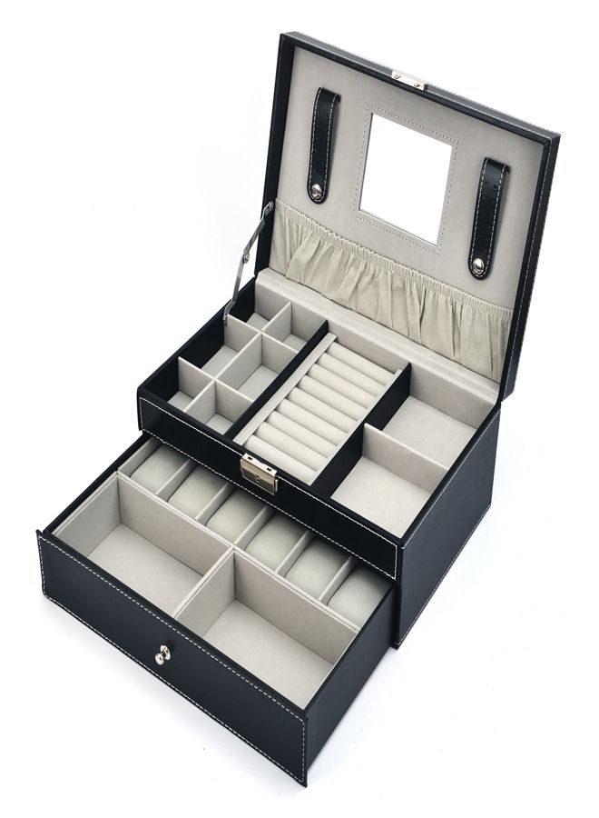 PADOM صندوق ساعة بادوم مع غطاء زجاجي، 12 فتحة من جلد البولي يوريثان، منظم للساعة من طبقتين مع درج مجوهرات للتخزين والعرض (بدون نافذة) - Image 1