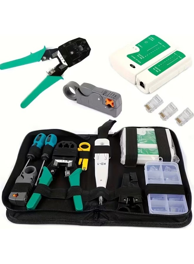 Terabyte RJ45 Crimping Tool Kit for RJ11/RJ12/CAT5/CAT6/Cat5e, Professional Computer Maintenance Lan Cable Tester Network Repair Tool Set Wire Crimper Wire Connector Stripper Cutter - Image 1