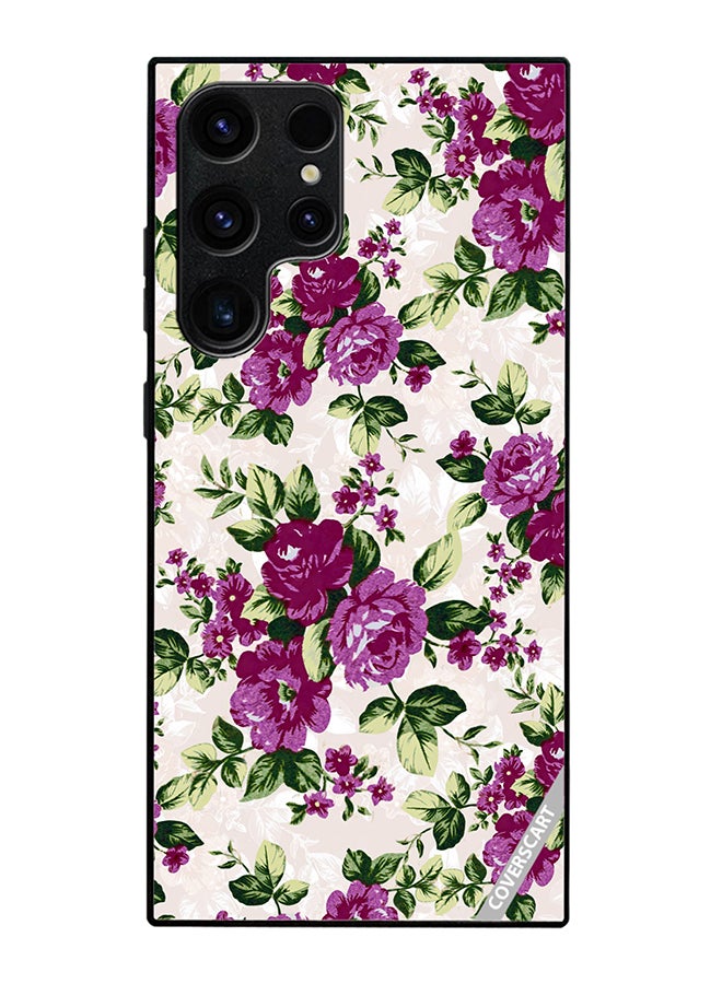 Protective Case Cover For Samsung Galaxy S24 Ultra Dark Red Green Flowers Design Multicolour