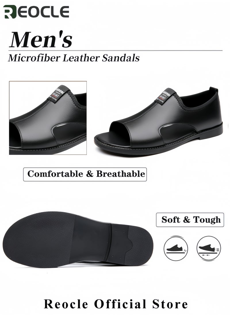 REOCLE Men's Microfiber Leather Sandals Casual Fisherman Sporty Summer Open Toe Sandals Soft Sole Anti-Slip Sandals Lightweight Beach Shoes  - Image 5
