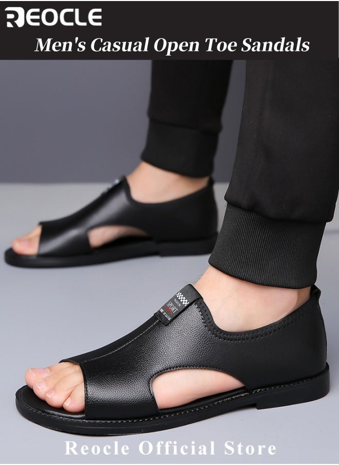 REOCLE Men's Microfiber Leather Sandals Casual Fisherman Sporty Summer Open Toe Sandals Soft Sole Anti-Slip Sandals Lightweight Beach Shoes  - Image 2