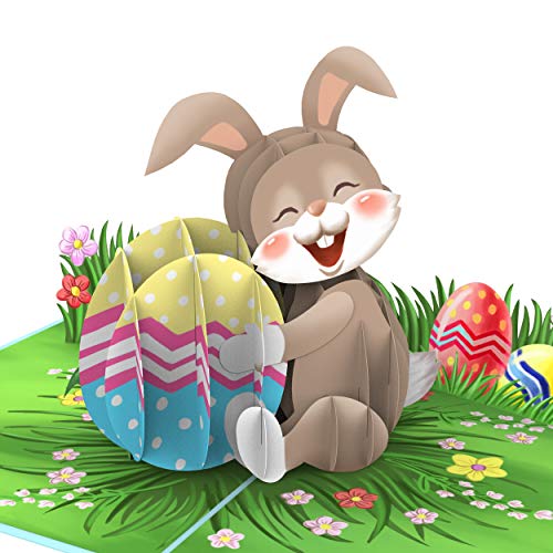 Liif Easter Bunny with Eggs 3D Greeting Pop Up Easter Card for Kids, Son, Daughter, Boy, Girl, Religious | with Message Note & Envelope | Size 7 x 5 inch - Image 1