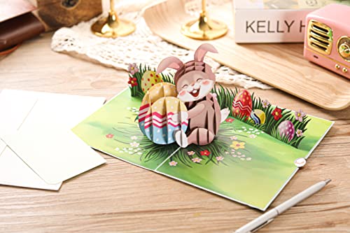 Liif Easter Bunny with Eggs 3D Greeting Pop Up Easter Card for Kids, Son, Daughter, Boy, Girl, Religious | with Message Note & Envelope | Size 7 x 5 inch - Image 2