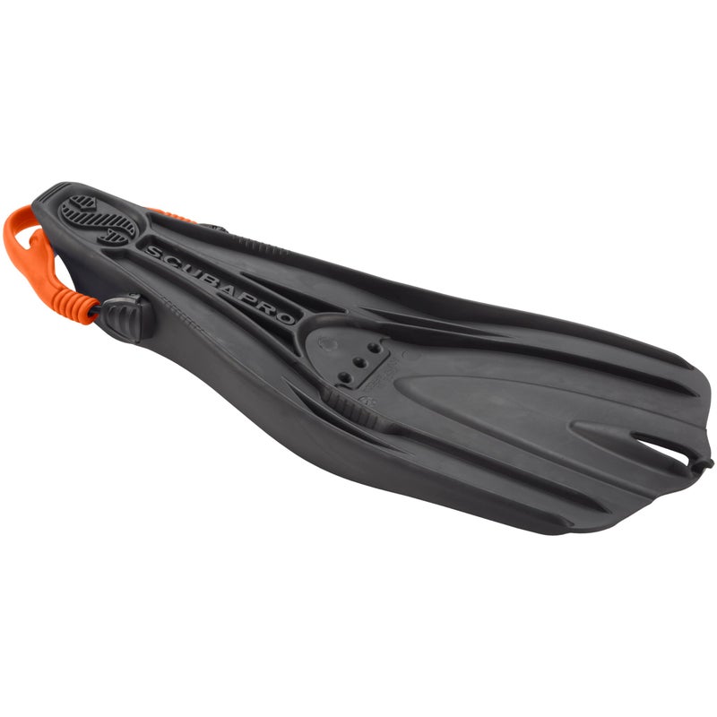 SCUBAPRO GO Travel Scuba Diving Fin for Snorkeling, Diving and Swimming, Black Fin with Orange Bungee Open Heel Strap, XL - Image 2