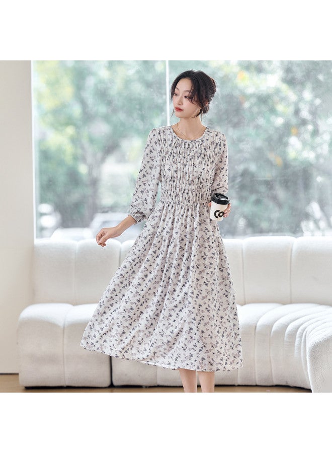 Tucano Spring And Summer Round Neck Long Sleeve Dress With Elastic Waist, Slimming Midi Dress For Women - Image 3