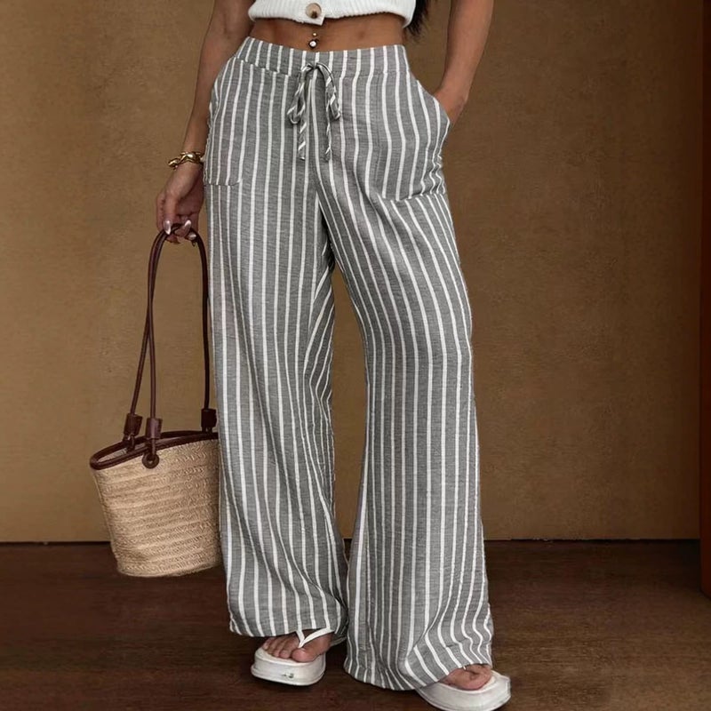 Women's Striped Casual Loose Fit Straight Leg Pants - Image 2