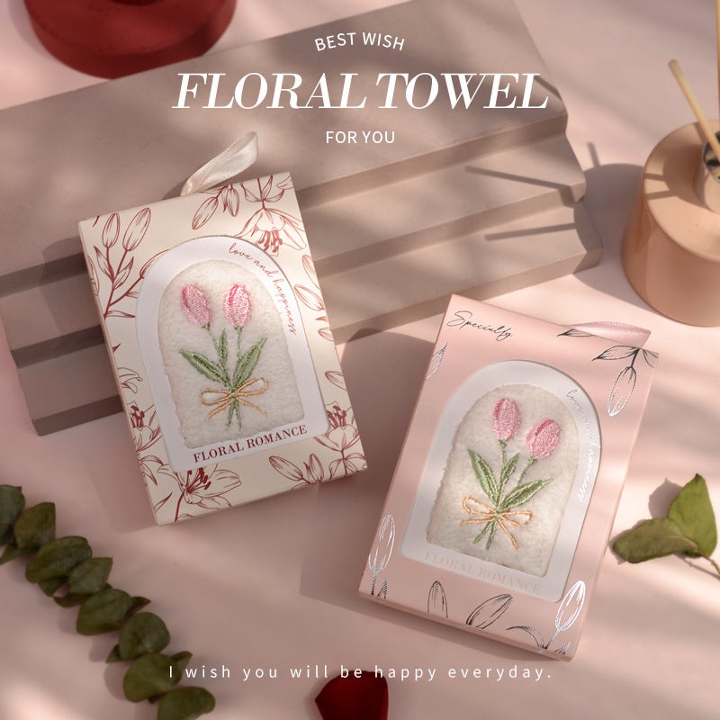 Creative Tulip Embroidery Hand Towel – Superfine Fiber Wedding Gift - Image 2