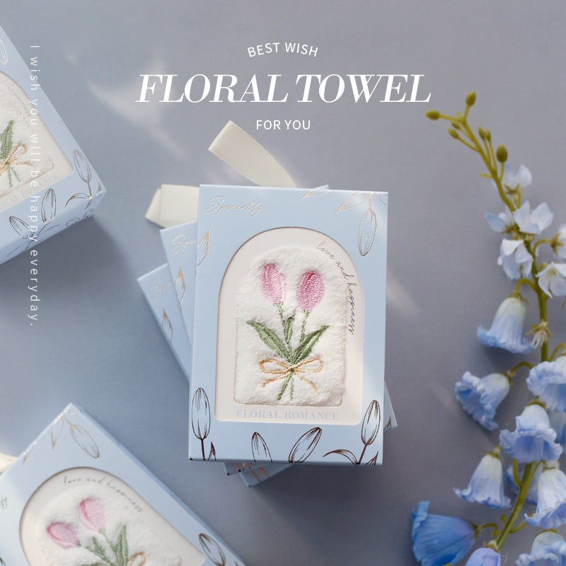 Creative Tulip Embroidery Hand Towel – Superfine Fiber Wedding Gift - Image 3